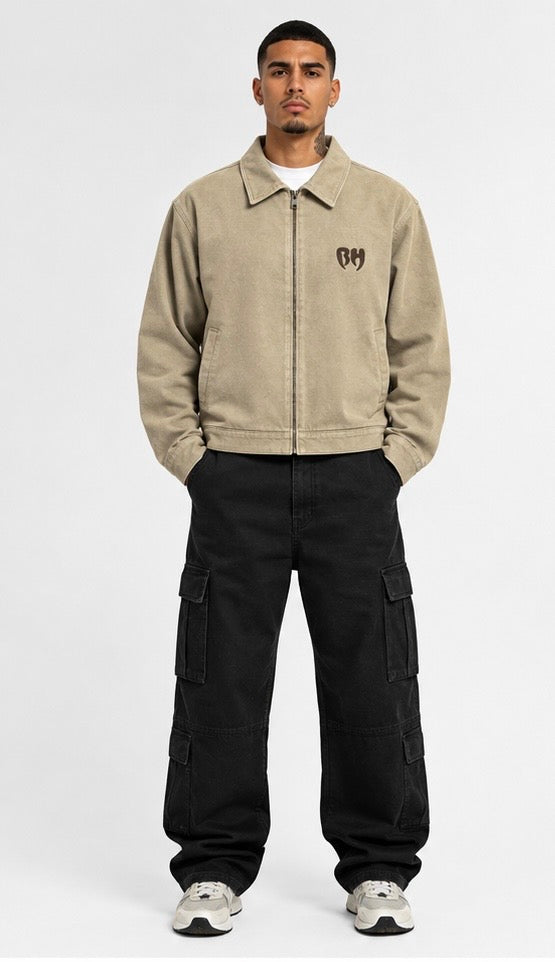Jeans Jacket brookly Harlem Logo 3D (Beige)